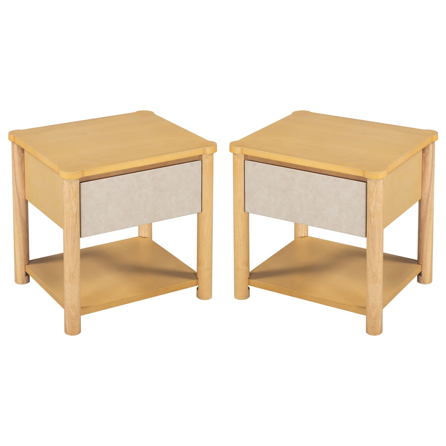 Modern Queen Bed Frame Set with 2 Nightstands - Beige Wood