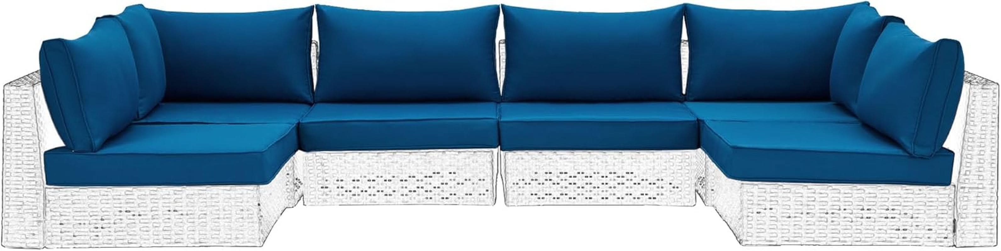 Outdoor Replacement Cushions For 6 Seat Modular Sofa - Blue