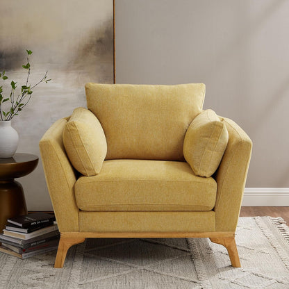 Large Linen Upholstered Accent Chair in Yellow