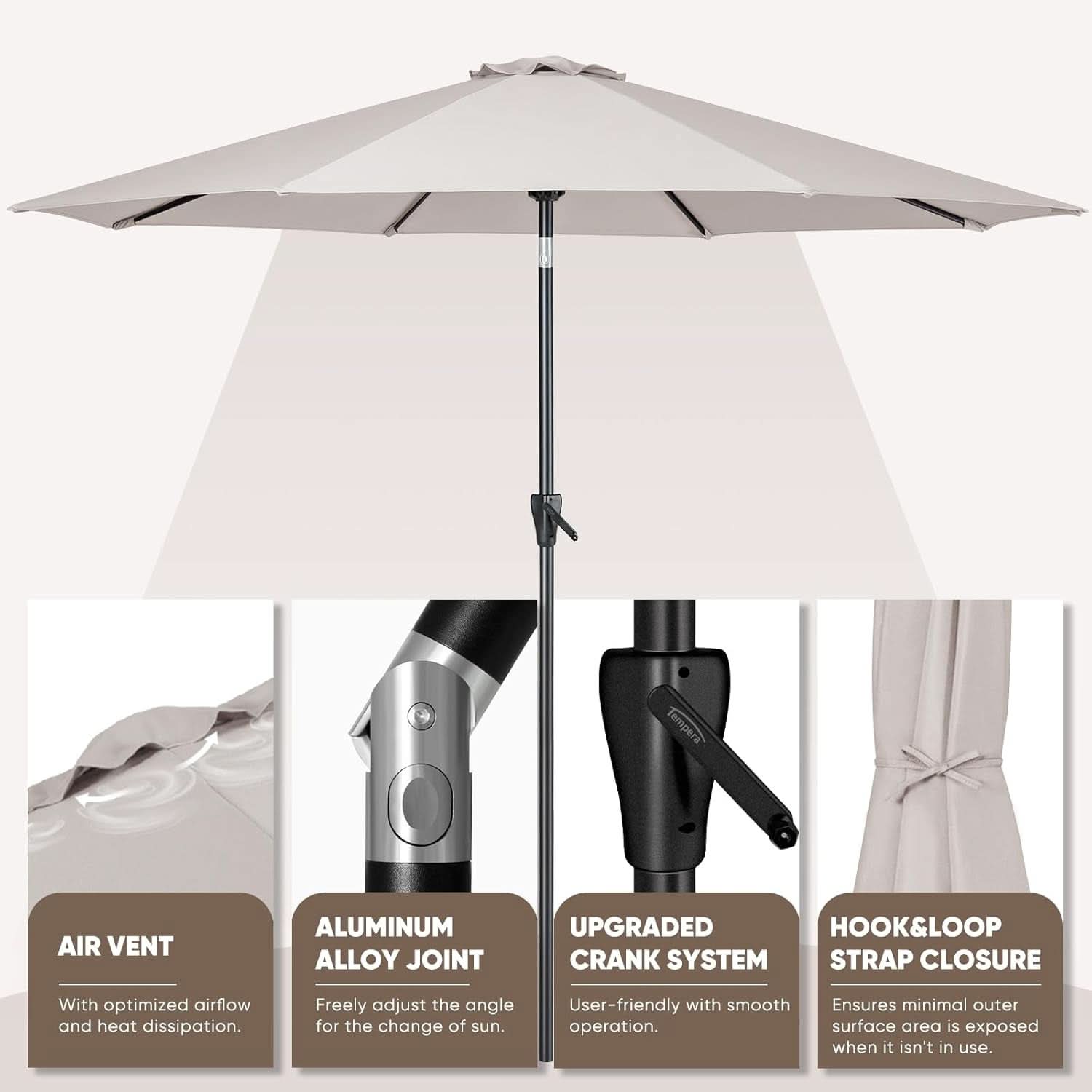Large Market Outdoor Umbrella With Push Button Tilt - Beige