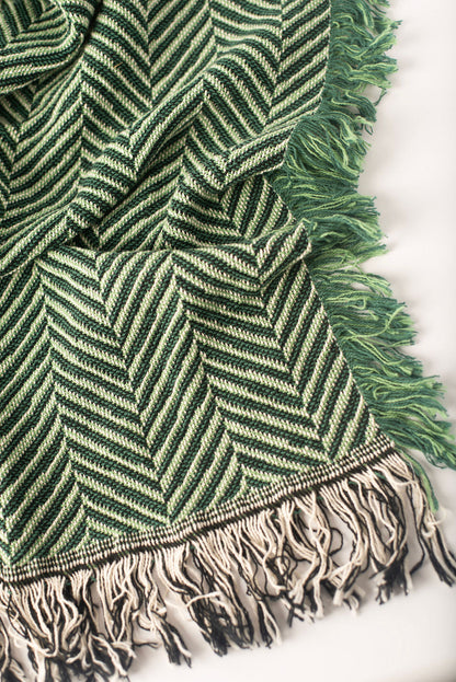 Green Herringbone Jacquard Woven Throw