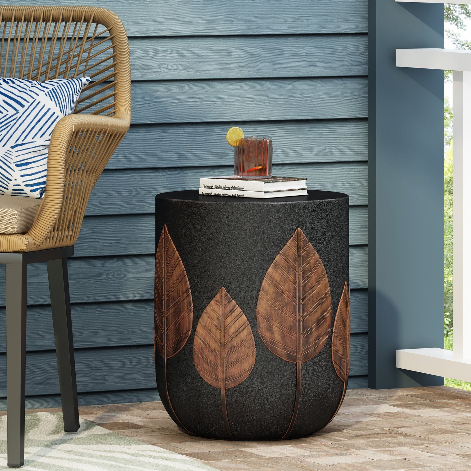 Outdoor Light Weight Concrete Side Table - Black/Copper
