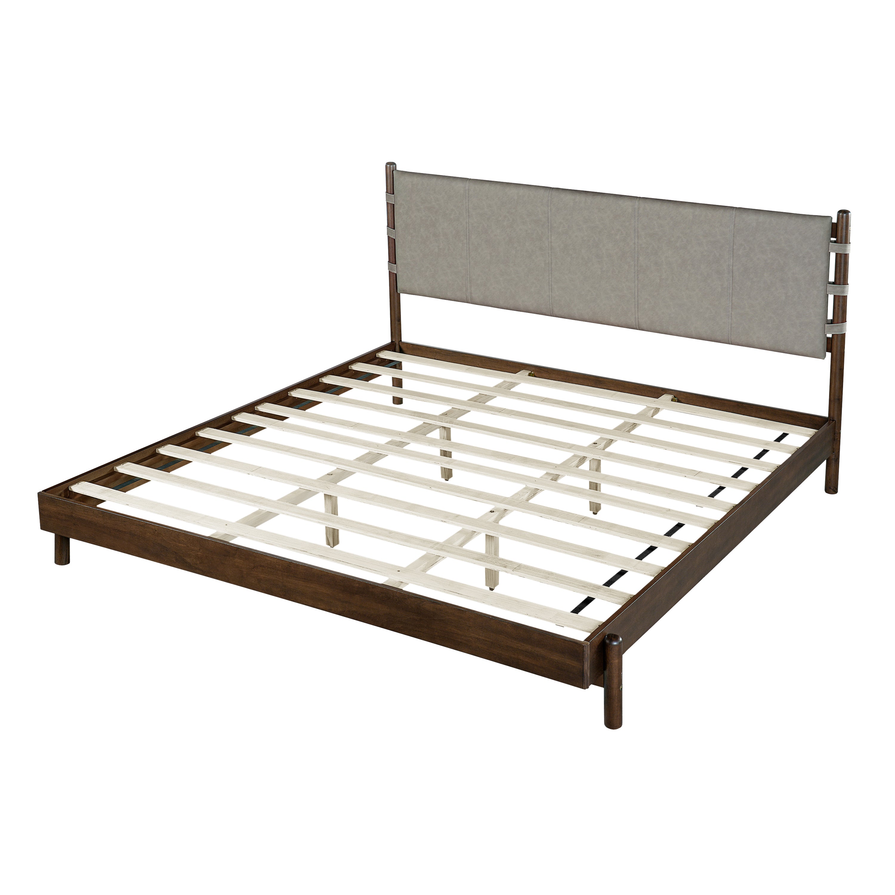 Modern King Bed Frame Set with 2 Nightstands - Gray/Walnut