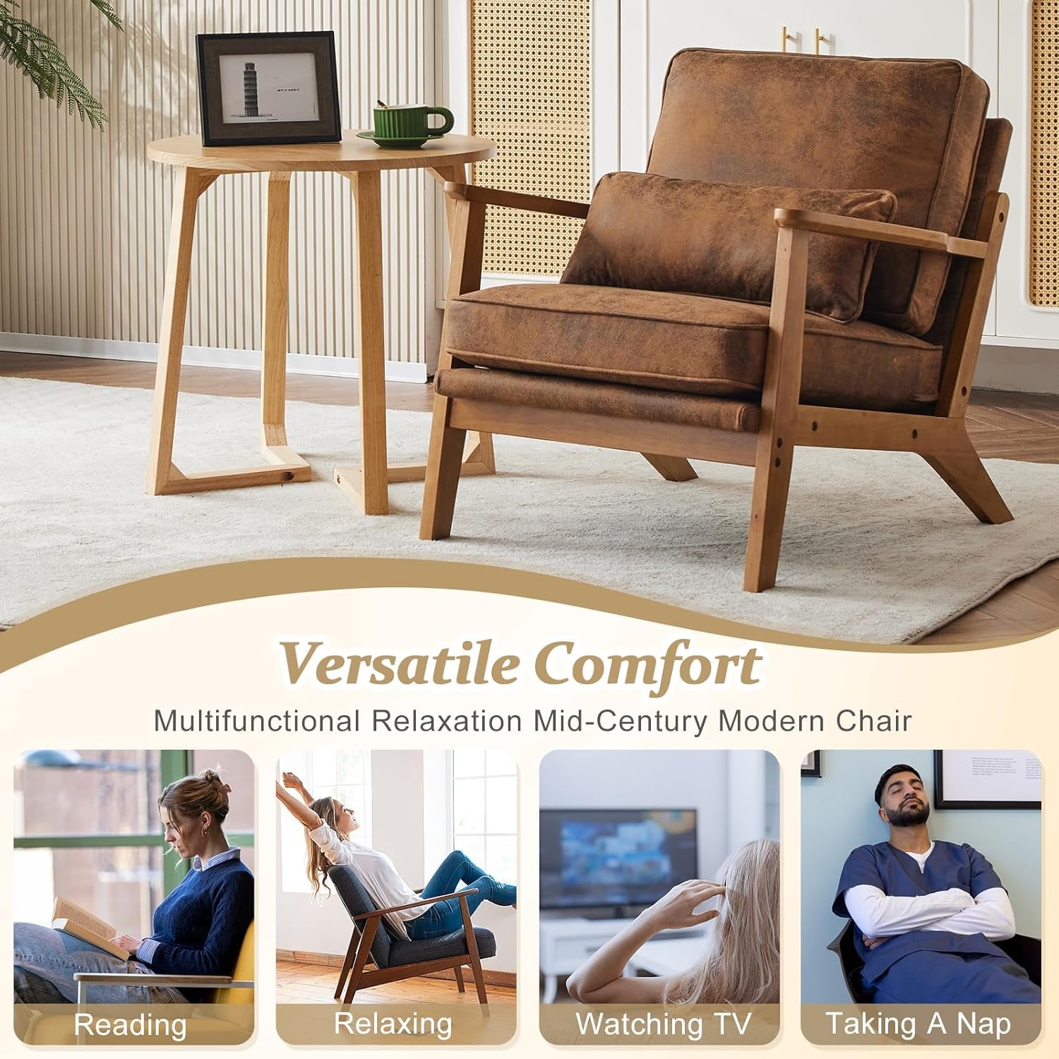 Mid-Century Modern Suede Upholstered Accent Chair - Set of 2