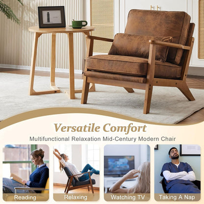 Mid-Century Modern Suede Upholstered Accent Chair - Set of 2