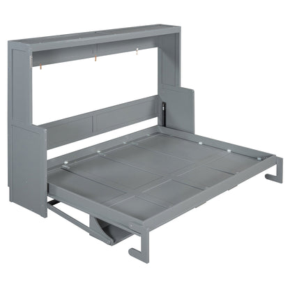 Queen Size Murphy Bed with Hydraulic Lift &amp; Desk Design - Gray