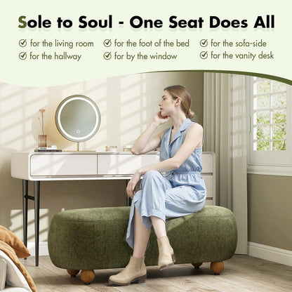 54-Inch Green Velvet Cushioned Bench