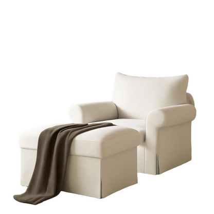 Beige Chenille Contemporary Chair &amp; Ottoman - 2 Pc Set