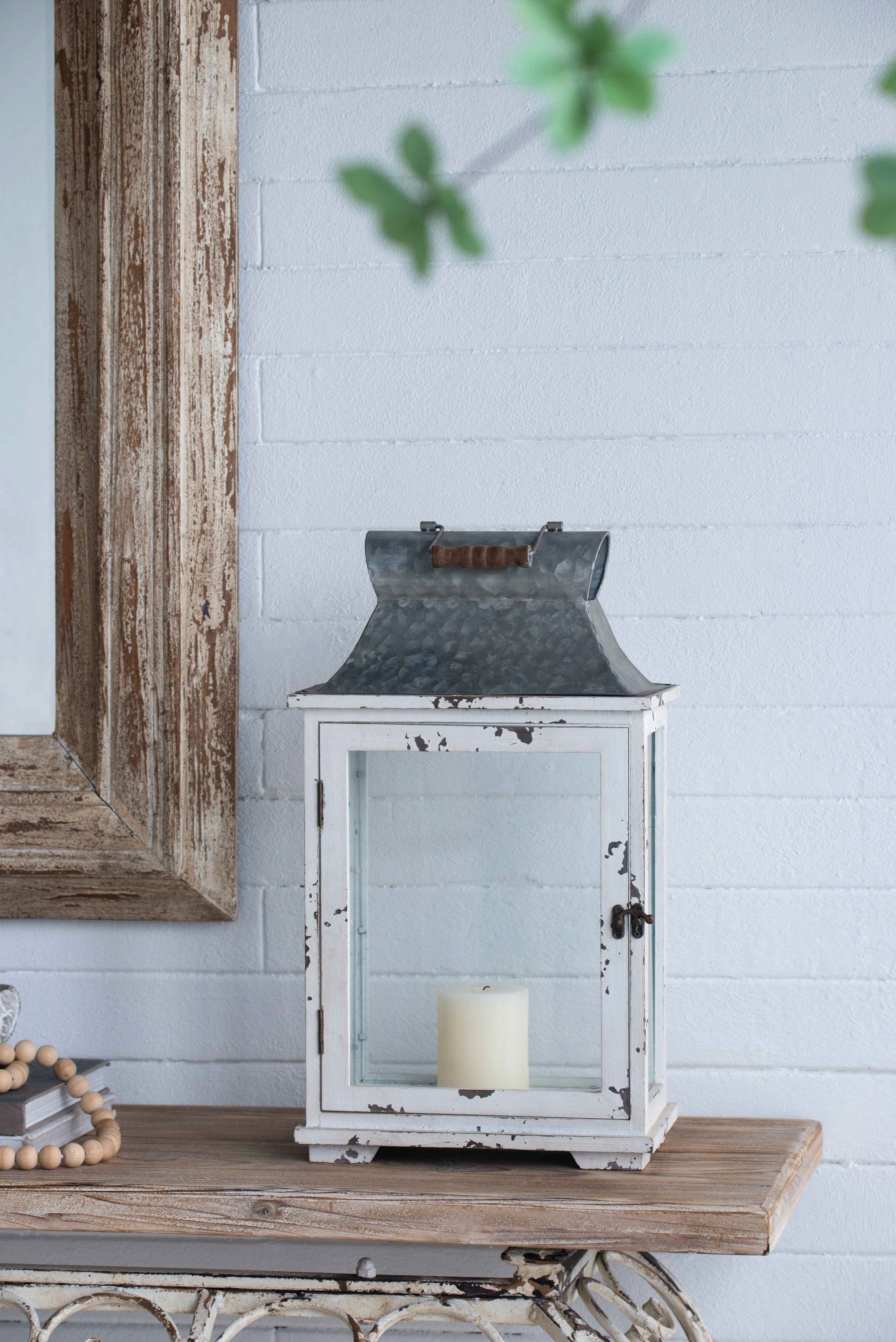 Rustic Wooden Hurricane Lanterns - Set of 2