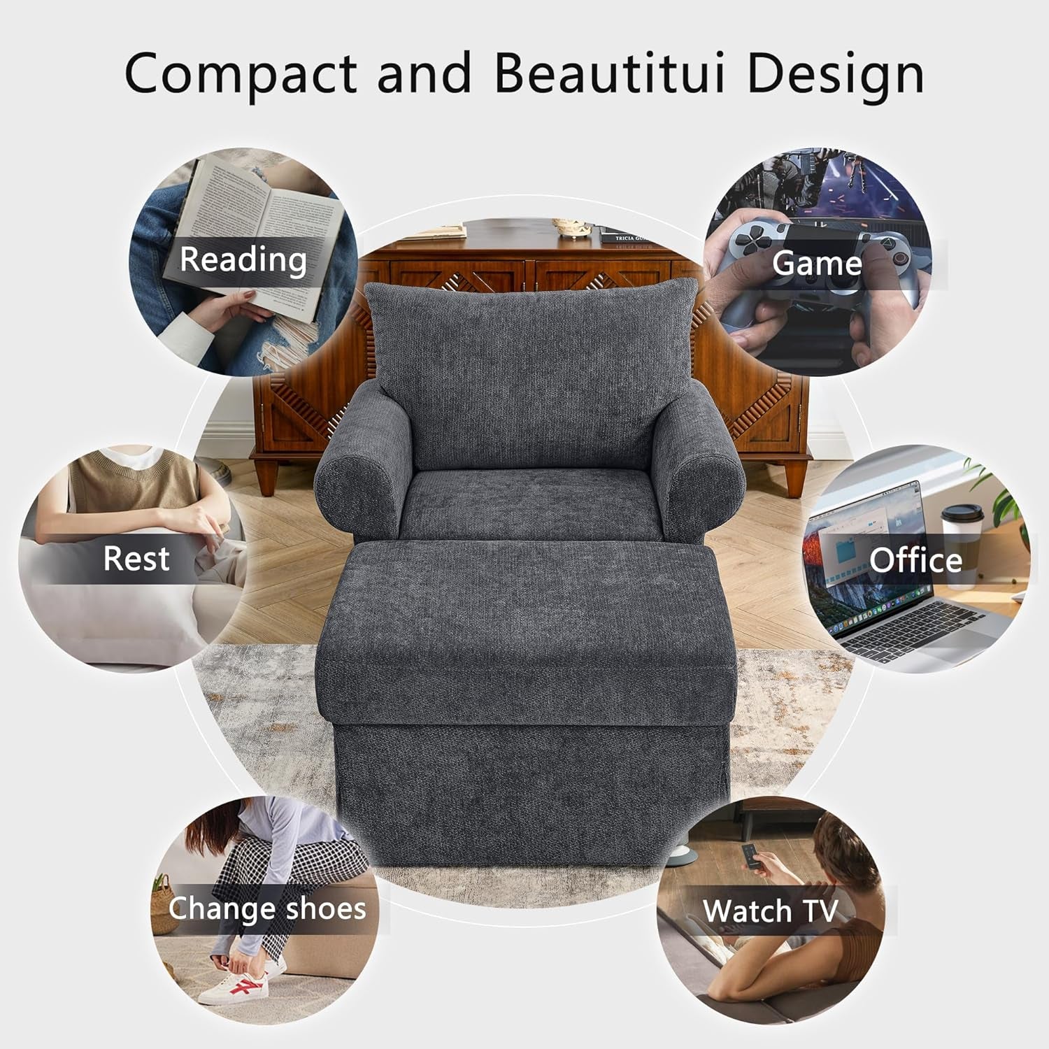 Gray Accent Chair With Ottoman