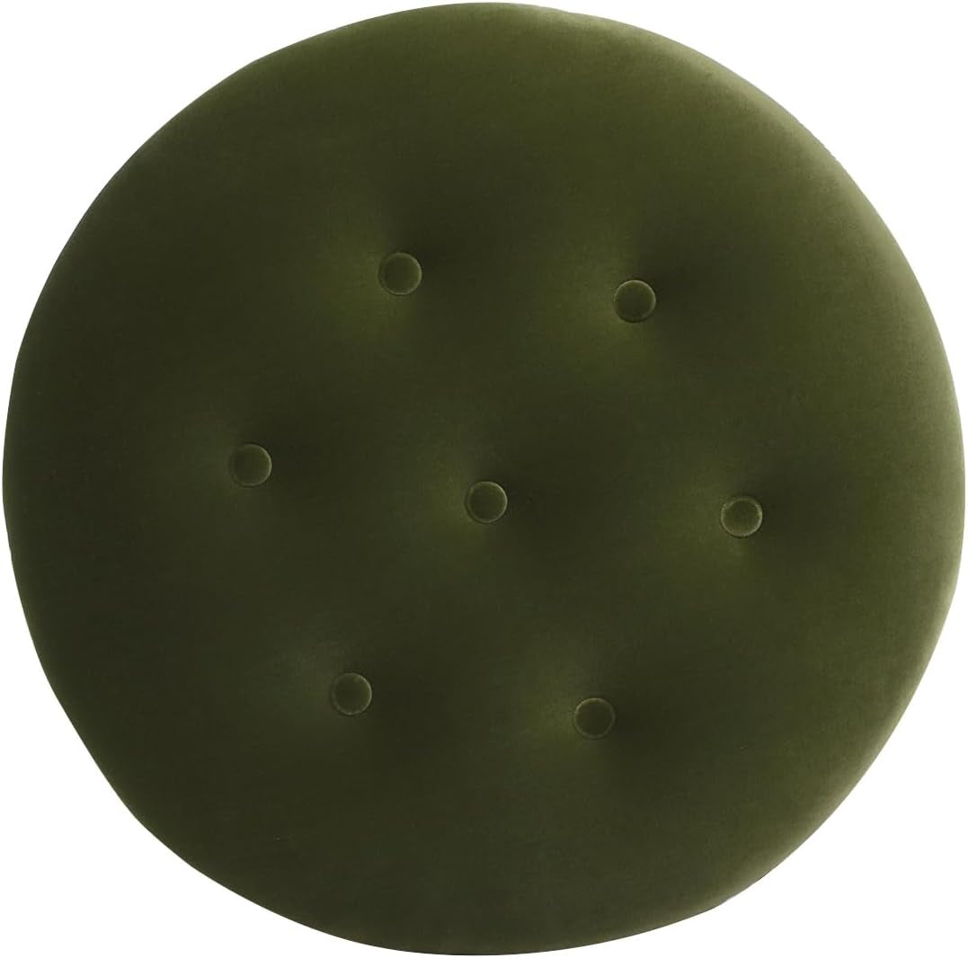24 Inch Round Premium Textured Upholstered Ottoman - Green