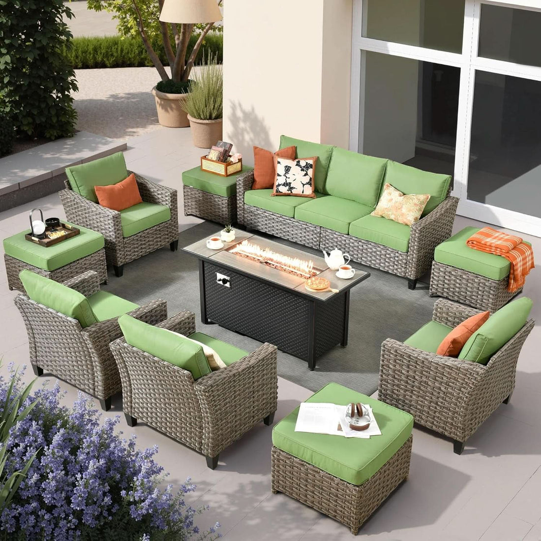 10 Piece Outdoor Patio Set with Fire Pit - Celadon