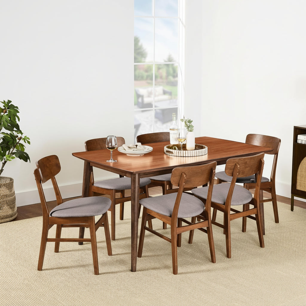 Midcentury Walnut Gray Durably Crafted Dining Set