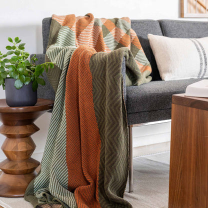 Patchwork Herringbone - Cotton Sustainable Knit Plaid Solid Throw Blanket