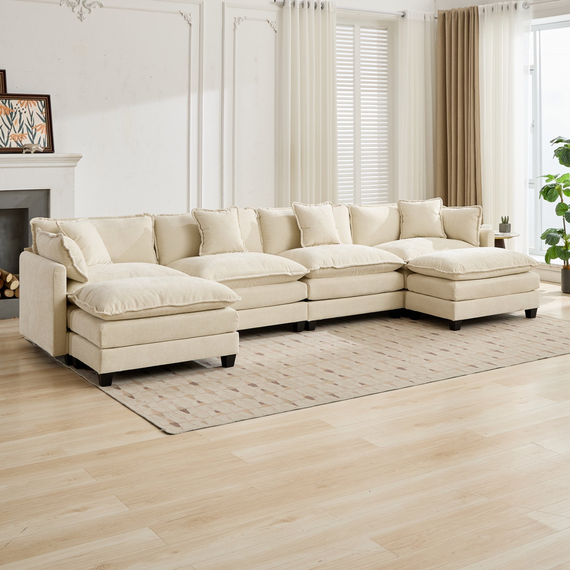 Cloud 4 Seat Sofa with Chenille Fabric in Beige