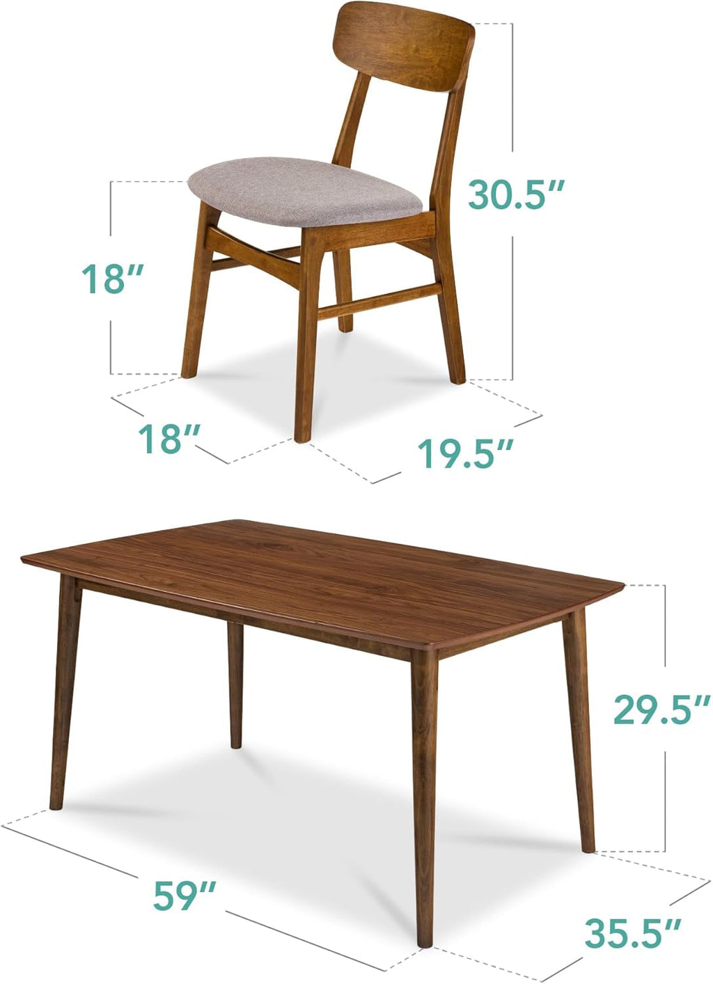 Midcentury Walnut Gray Durably Crafted Dining Set