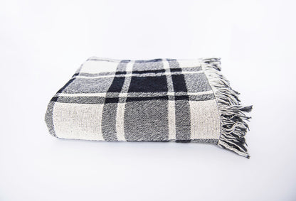 Black and White Plaid Jacquard Woven Throw