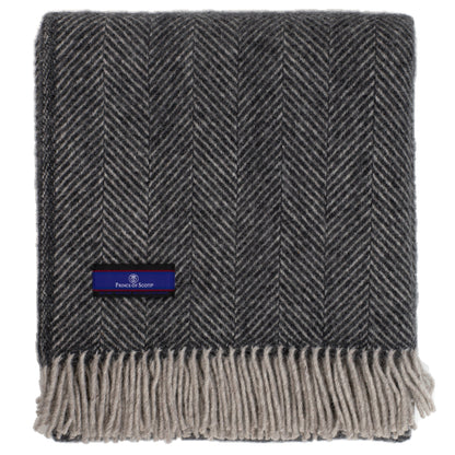 Highland Tweeds Herringbone  Pure New Wool Throw - Charcoal