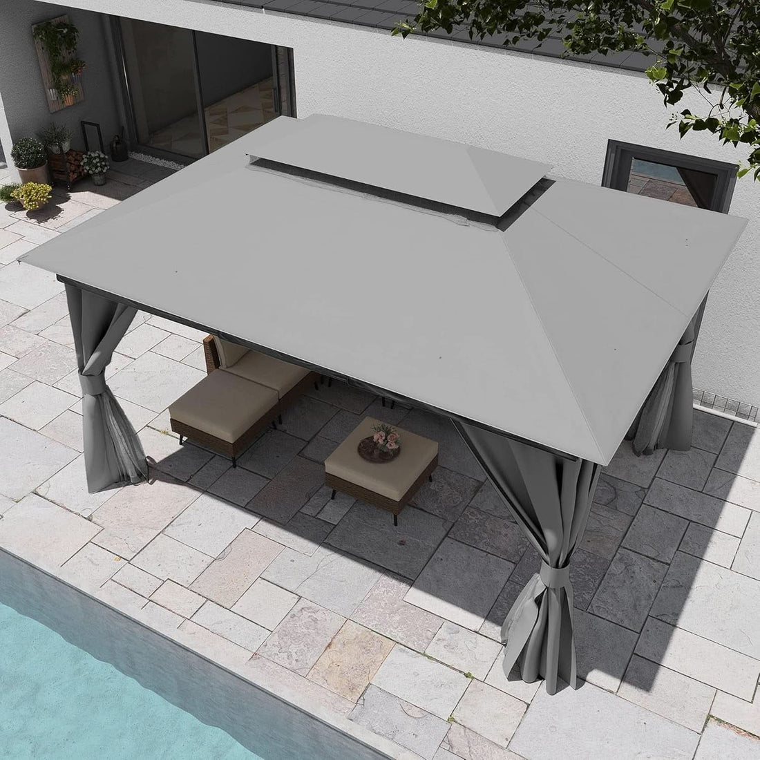 10 x 13 ft Outdoor Gazebo With Mosquito Netting - Gray