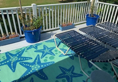 Starfish Blue &amp; Green Reversible Outdoor Mat