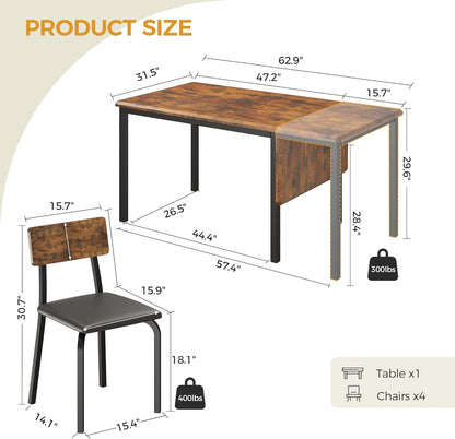Extendable 5 pc Dining Set - Rustic Brown