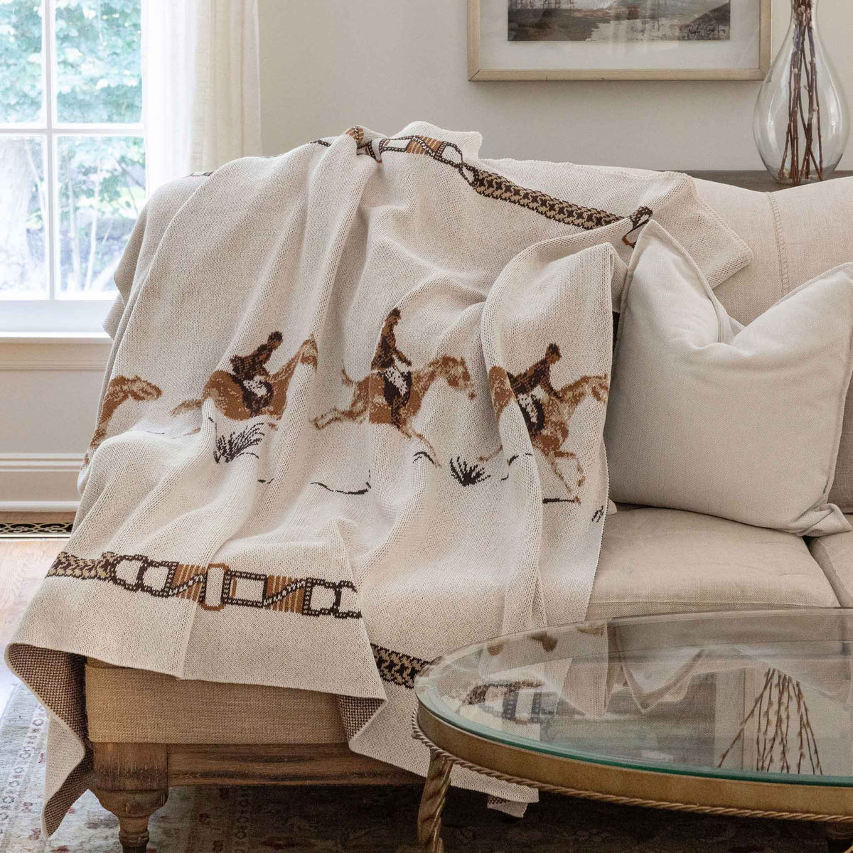 Equestrian Full Gallop - Cotton Sustainable Knit Traditional Throw Blanket