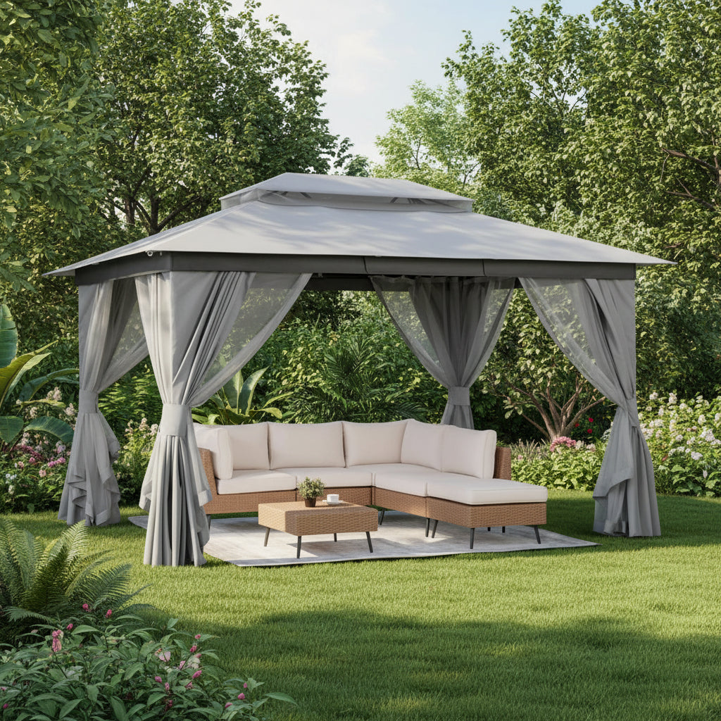 10 x 13 ft Outdoor Gazebo With Mosquito Netting - Gray