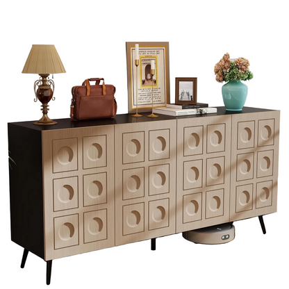 63 Inch Oak And Black Mid Century Modern Sideboard