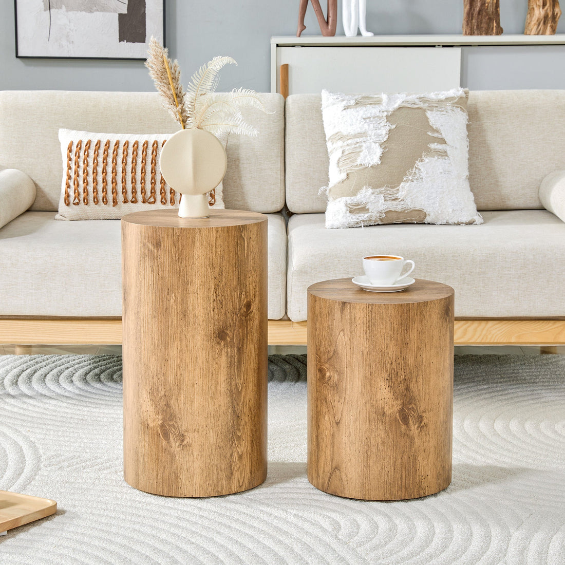 Modern Minimalist Set of Two Cylinder Coffee Tables