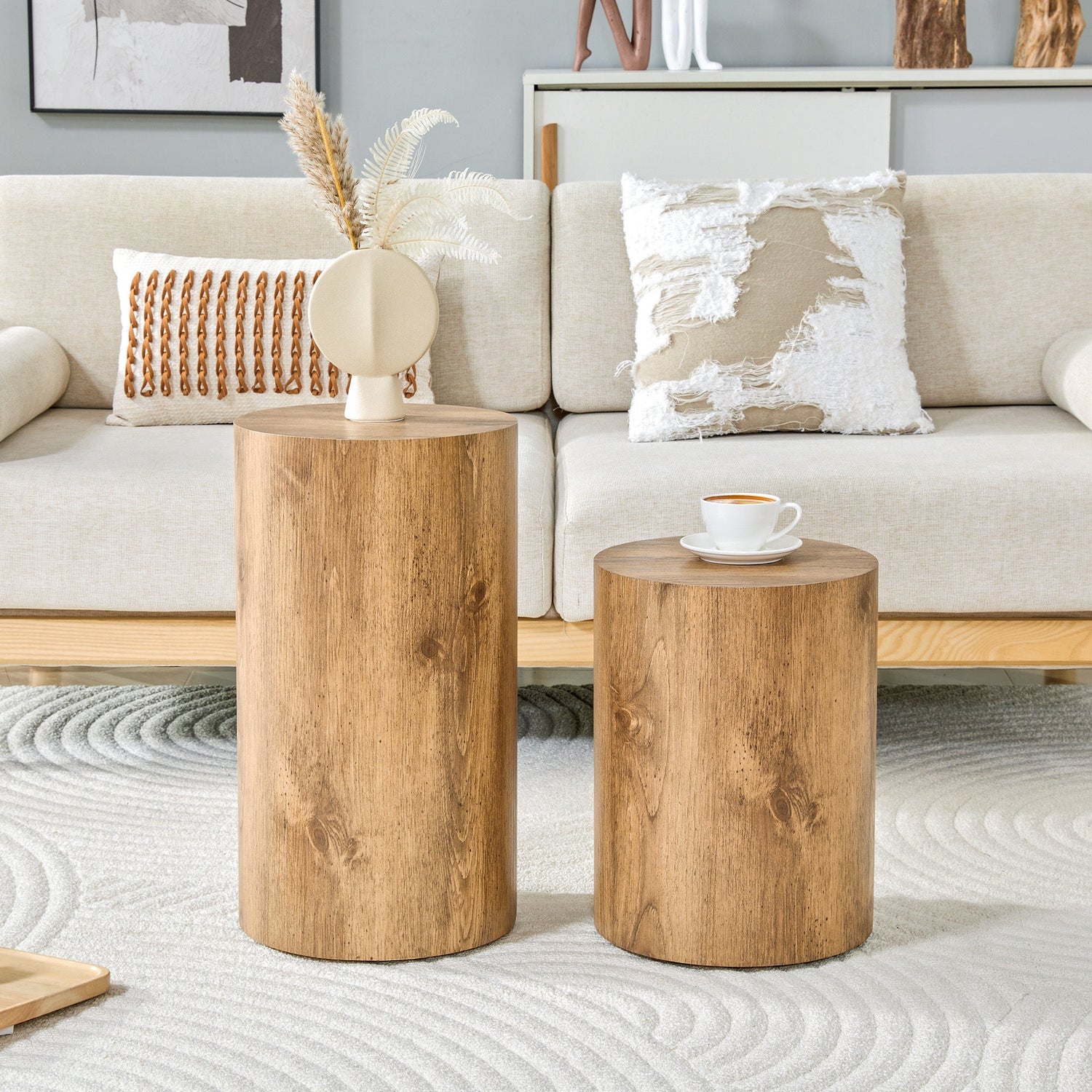 Modern Minimalist Set of Two Cylinder Coffee Tables