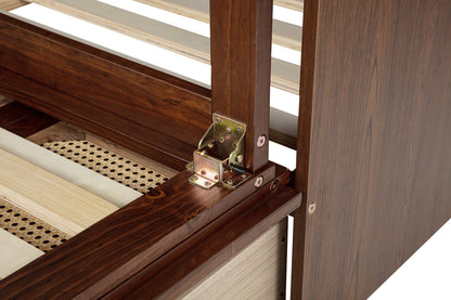 Queen Size Murphy Bed, Pine Wood with Power Station and Rattan Decoration Panel - Walnut