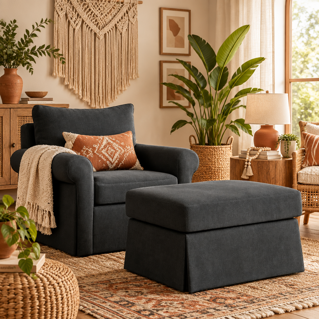 Gray Accent Chair With Ottoman