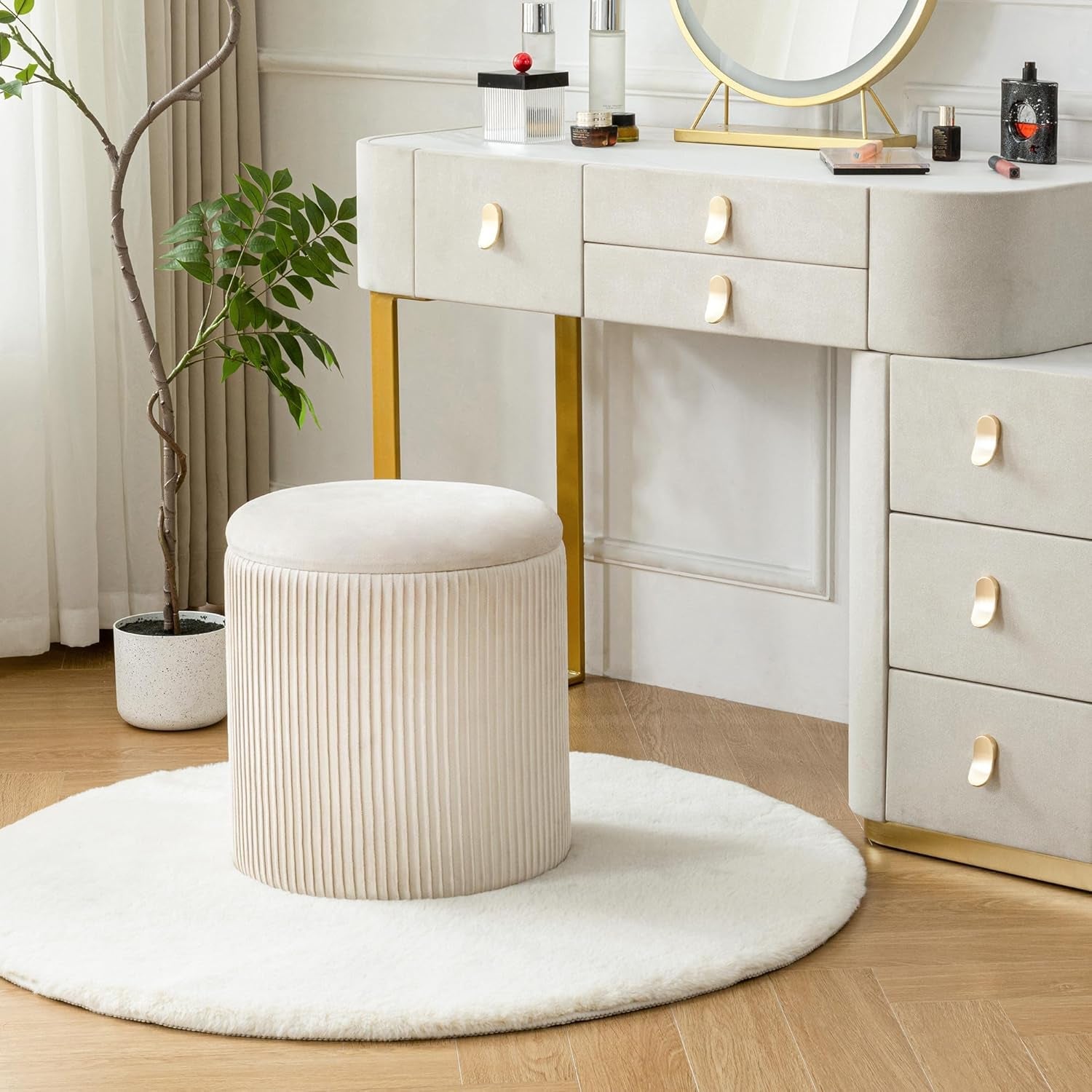 Beige Velvet Nesting Storage Ottomans - 2 Pc