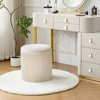 Beige Velvet Nesting Storage Ottomans - 2 Pc