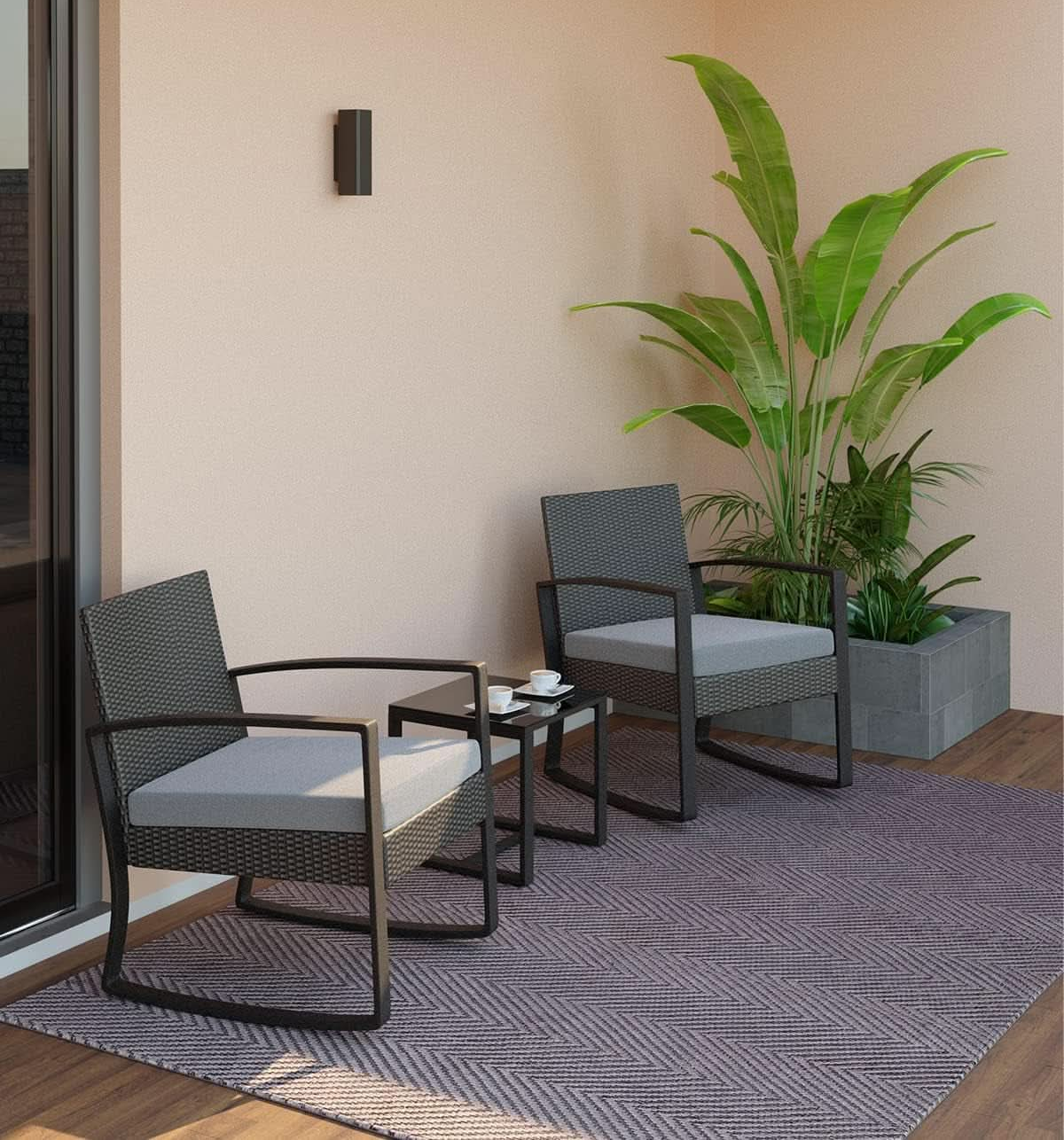3 Piece Rattan Rocking Bistro Set