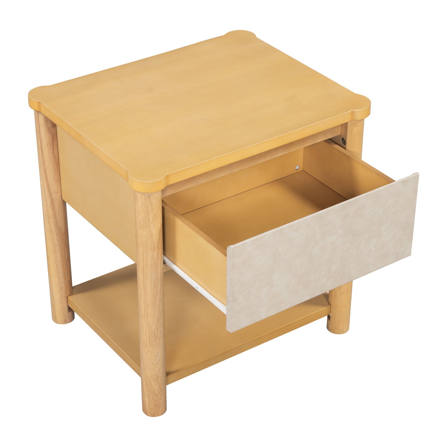 Modern Queen Bed Frame Set with 2 Nightstands - Beige Wood