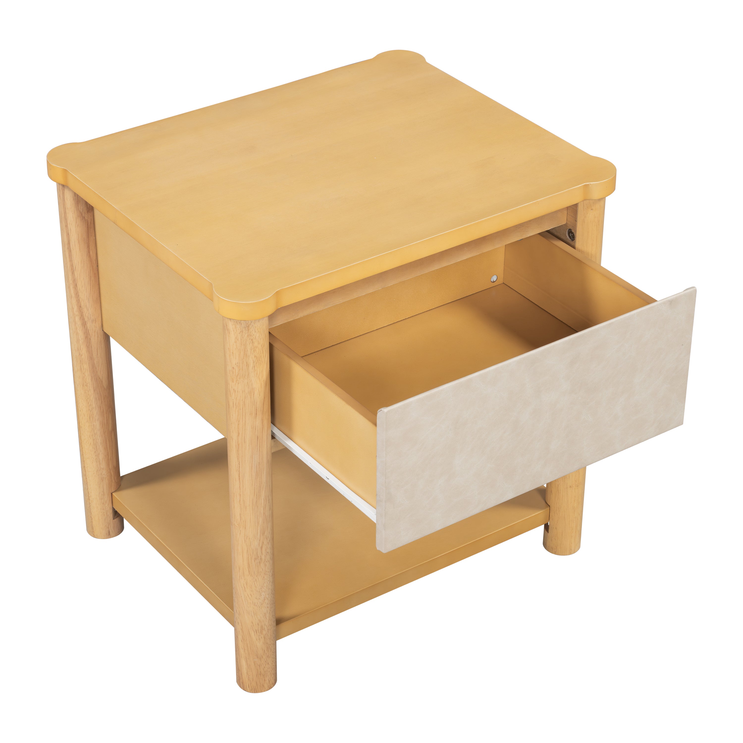 Modern Queen Bed Frame Set with 2 Nightstands - Beige Wood