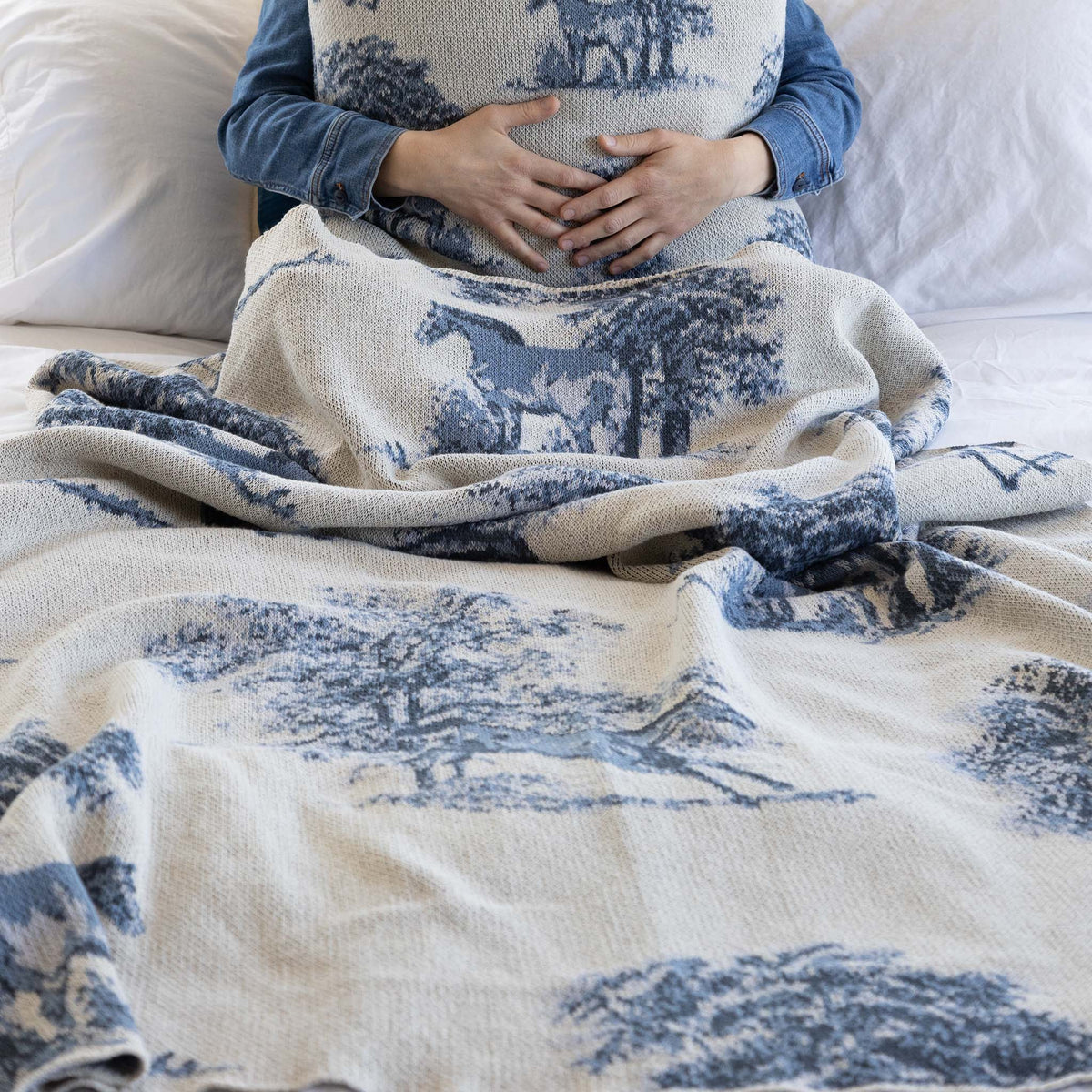 Equestrian Toile - Cotton Sustainable Knit Throw Blanket