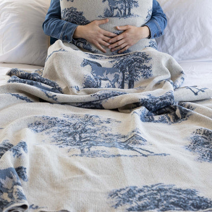 Equestrian Toile - Cotton Sustainable Knit Throw Blanket