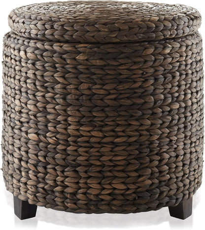 Handwoven Water Hyacinth Ottoman in Espresso