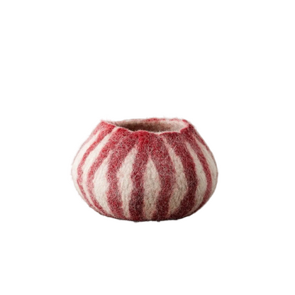 Berry Red Karakul Striped Wool Ukhamba Decorative Bowl