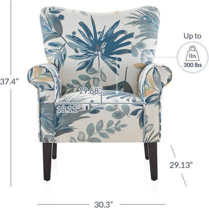 Wingback Upholstered Accent Chair In Blue Floral