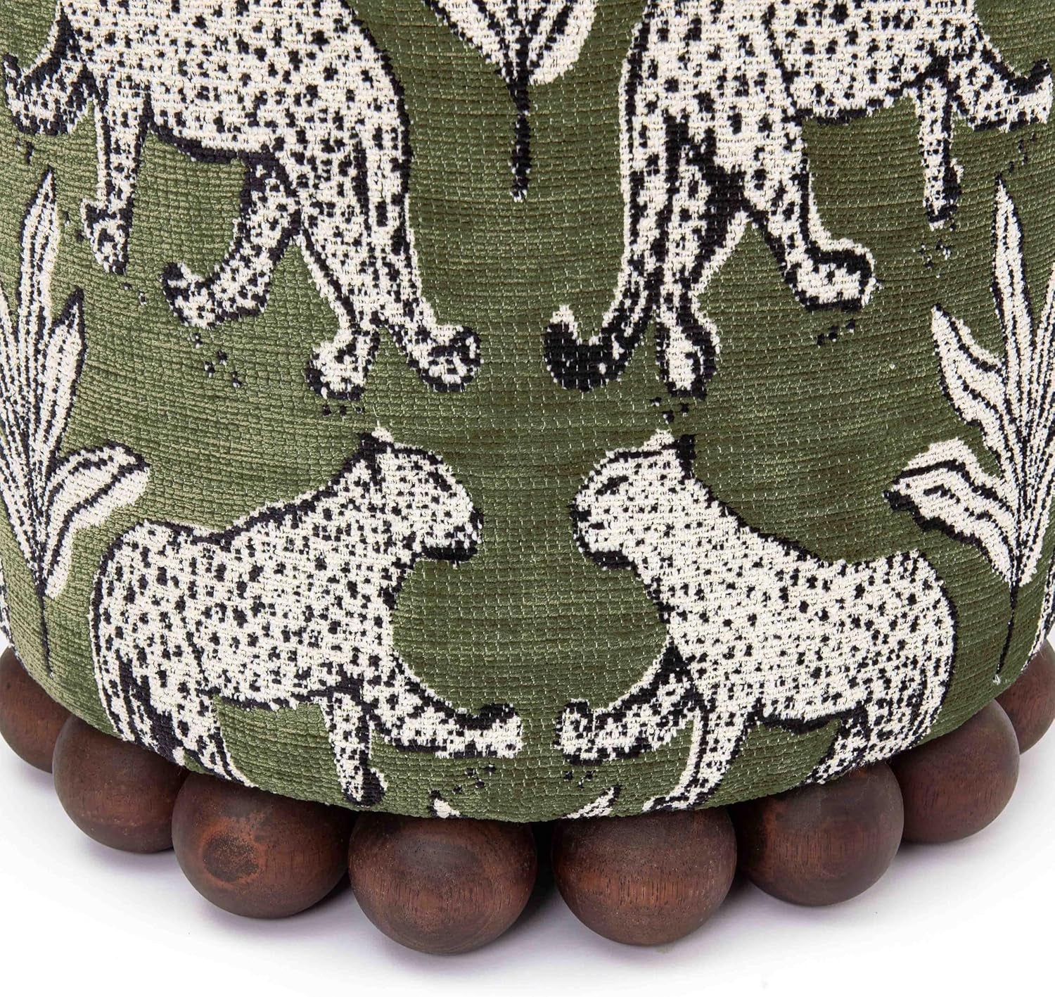 Green Leopard Jacquard Ottoman