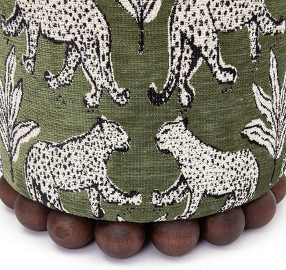 Green Leopard Jacquard Ottoman