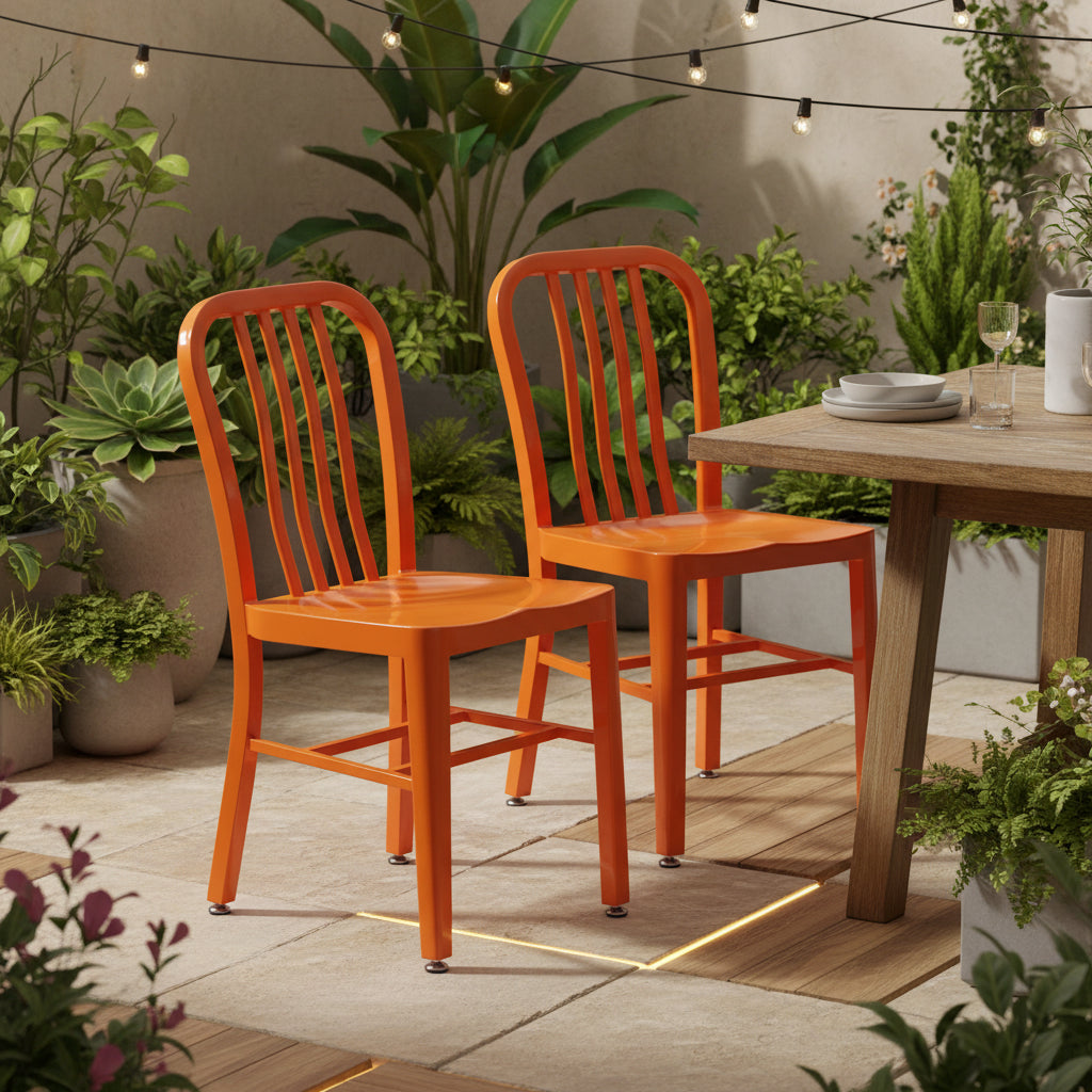 Set of 2 Commercial Grade Indoor/Outdoor Metal Dining Chairs- Orange