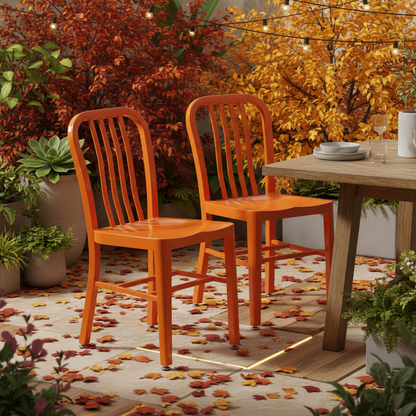 Set of 2 Commercial Grade Indoor/Outdoor Metal Dining Chairs- Orange