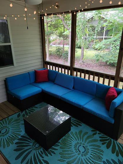 Daisy Aqua &amp; Green Reversible Outdoor Mat