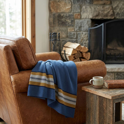 Camp Stripe - Cotton Sustainable Knit Throw Blanket Fall Rustic Gift
