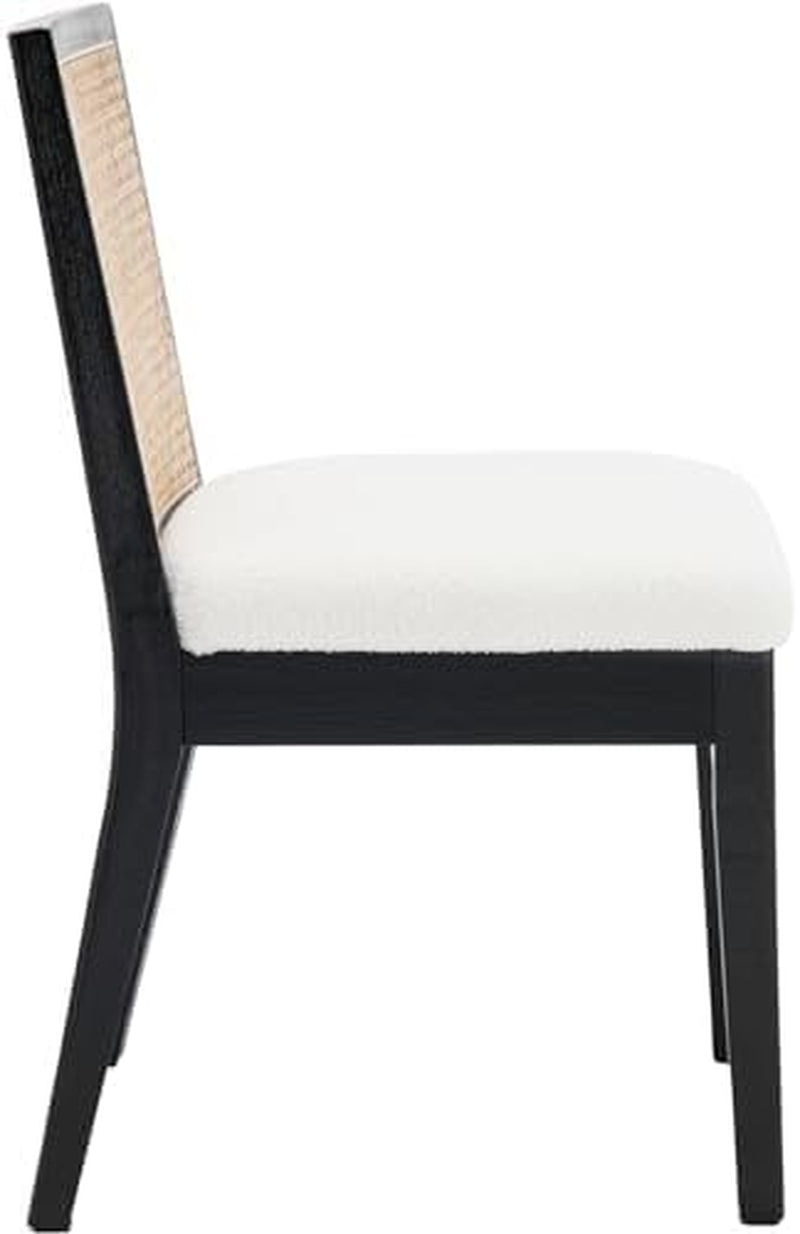 Black Rattan Sherpa Upholstered Dining Chairs - 4 pc Set