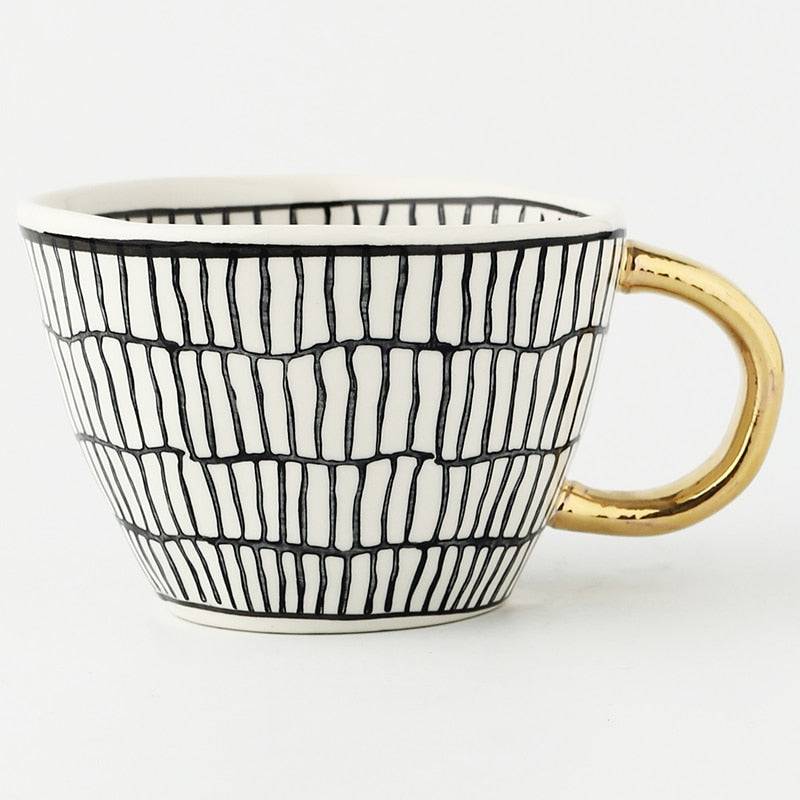 Lechsi Hand Painted Gold Handle Ceramic Mugs